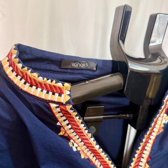 eShakti | Navy Embroidered Shift Dress | Size 10 - Picture 3 of 4